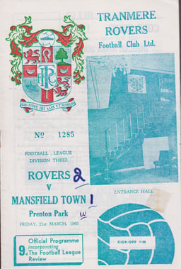 Tranmere Rovers v Mansfield Town Match Programme 1969-03-21